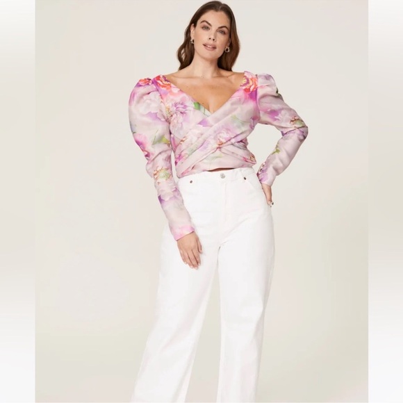 FLOR ET AL Proserpine Pink Floral Top Puff Sleeve Medium NWOT $395 Retail - Picture 2 of 6